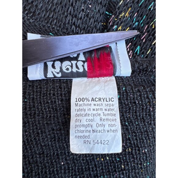 Vintage Black V-Neck Sweater Metallic Checkered Pattern - Picture 7 of 7